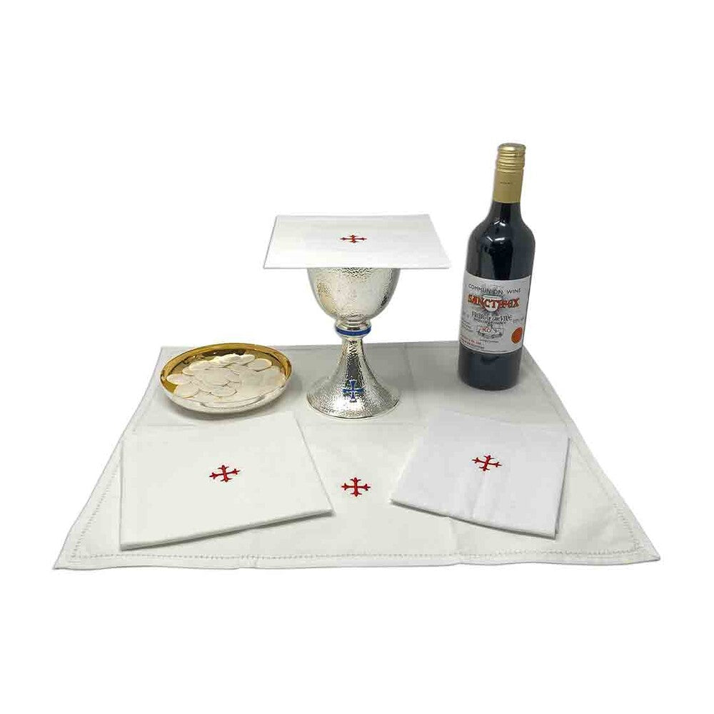 100% Cotton Mass Linens with Red Greek Cross Embroidery