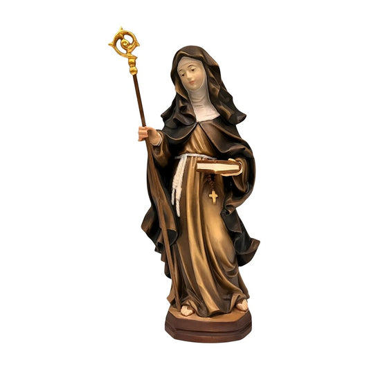 Saint Valdetrude with Book in Wood – Artisanal Sculpture from Val Gardena