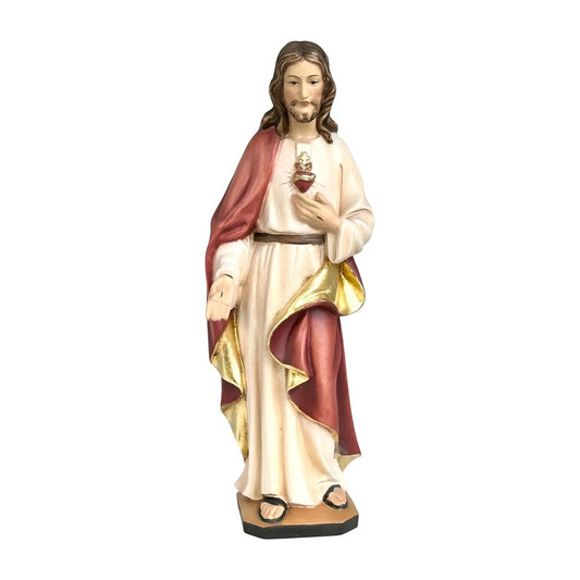 Sacred Heart of Jesus Sculpture in Hand-Painted Val Gardena Wood