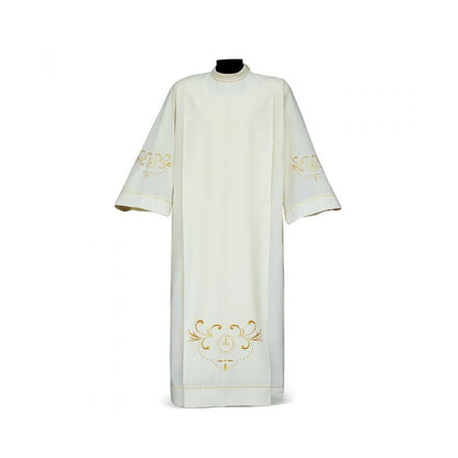 Cotton Blend IHS Ivory Alb with Embroidered Eucharistic Monogram