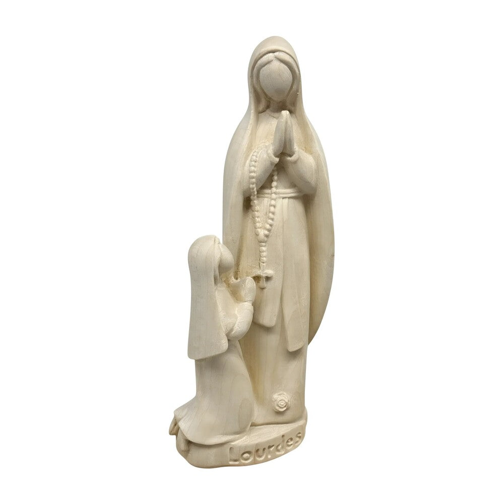 Our Lady of Lourdes and Saint Bernadette Carved Wood Statue