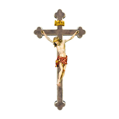 Maple Wooden Crucifix on Baroque Cross, Oil Painted
