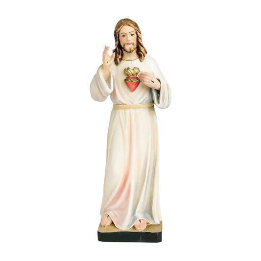 Sacred Heart of Jesus Sculpture in Val Gardena Wood, Hand-Painted