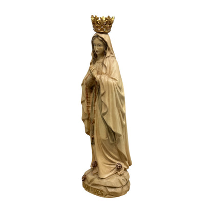 Our Lady of Lourdes Statue with Golden Crown in Carved Wood
