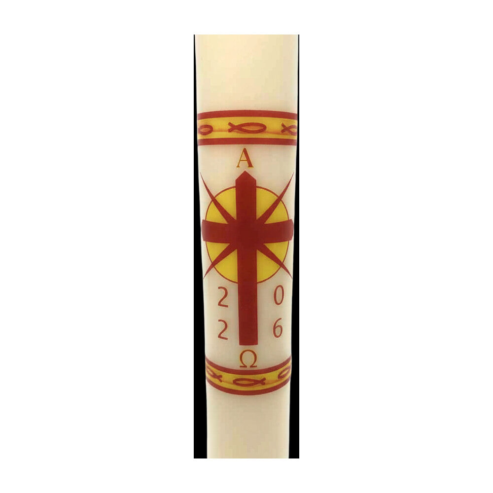 Cross with Radiant Sun and Fish Paschal Candle