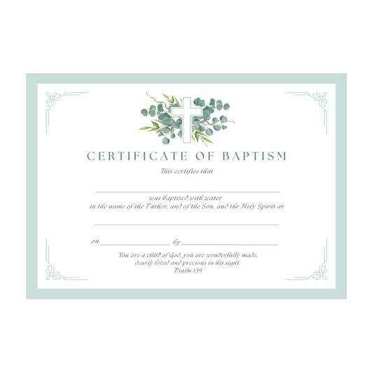 Baptismal Certificate with White Cross & Flowers Design