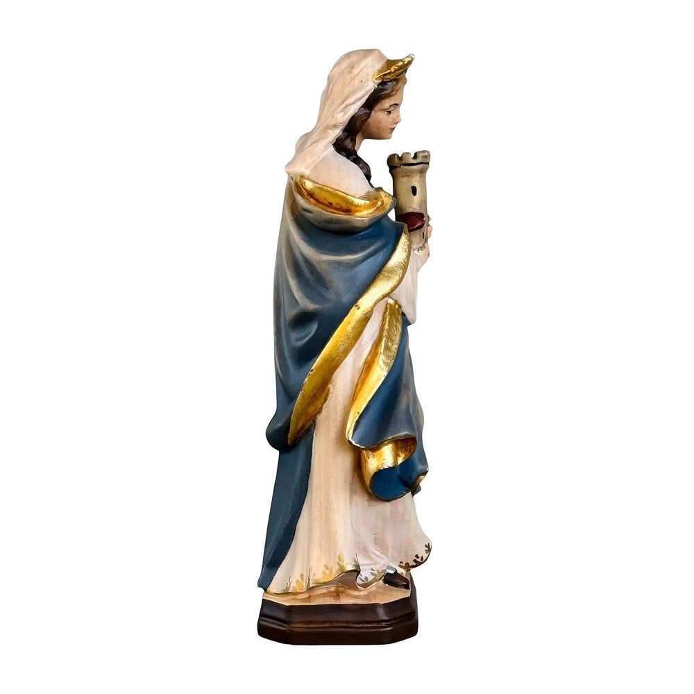 Santa Barbara with Tower: Handcrafted Wood Carving from Val Gardena