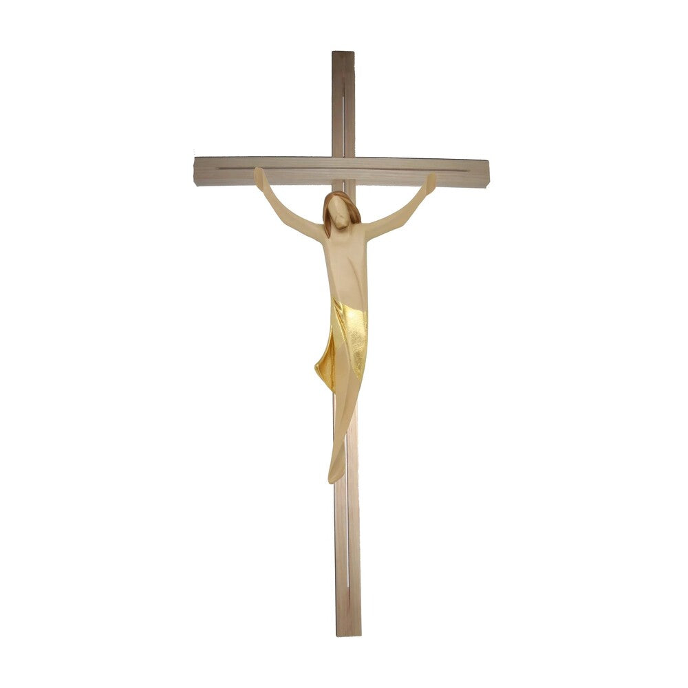 Stylized Christ on Maple and Linden Wood Cross Val Gardena