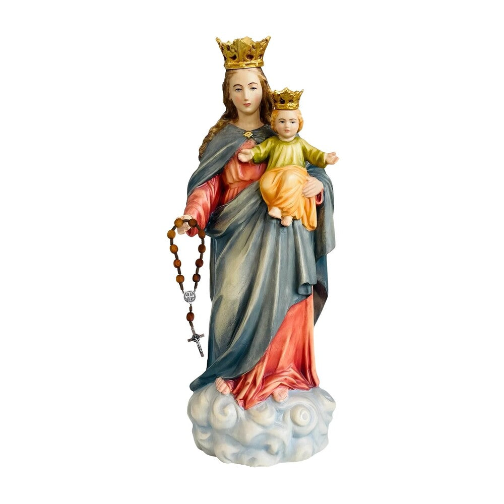 Our Lady of the Rosary with Child Statue Val Gardena Wood
