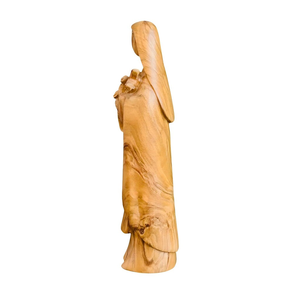 Sculpture of Saint Therese of Lisieux with Roses, Carved Wood Val Gardena