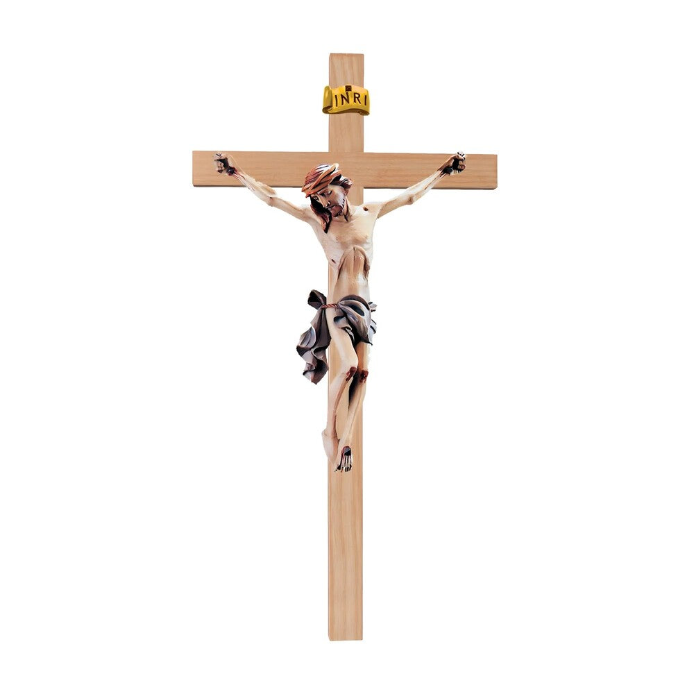 Crucifix Val Gardena Wooden Sculpture – Hand-Painted Christ