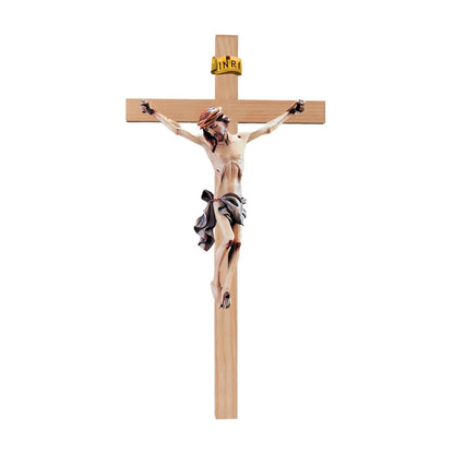 Crucifix Val Gardena Wooden Sculpture – Hand-Painted Christ