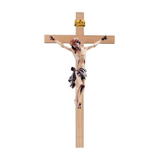 Crucifix Val Gardena Wooden Sculpture – Hand-Painted Christ