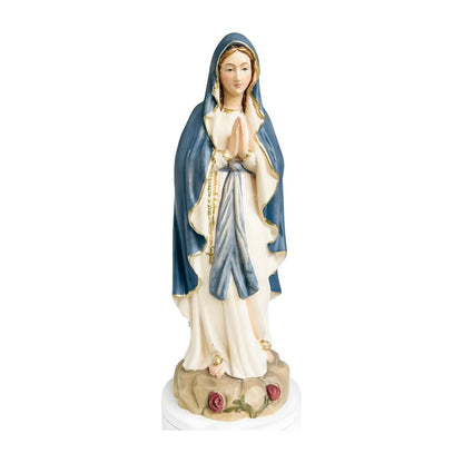 Hand-Carved Wooden Statue of Our Lady of Lourdes in Val Gardena
