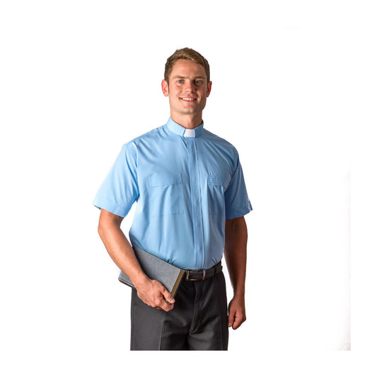 Sky Blue Poly/Cotton Rich Short Sleeve Tab Collar Shirt