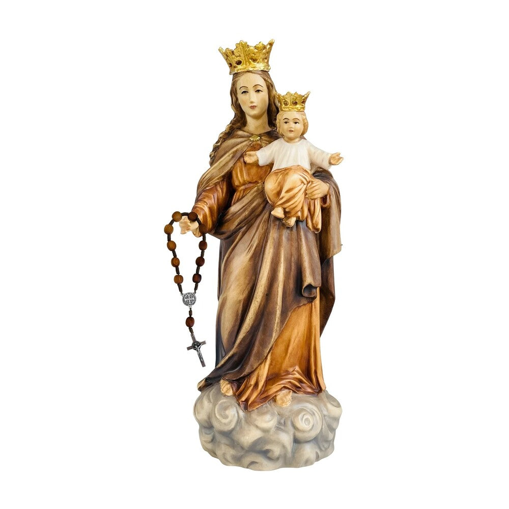 Our Lady of the Rosary with Child Statue Val Gardena Wood