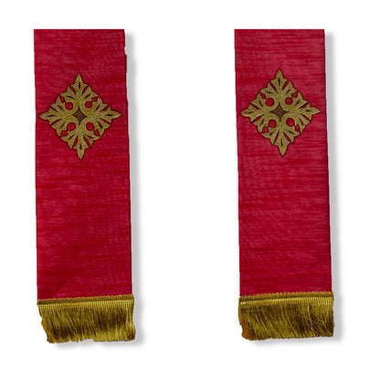 Red Overlay Stole With Flower Cross Design