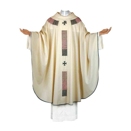 Pure Wool Gothic Style Embroidered Chasuble - Available 5 Liturgical Colours