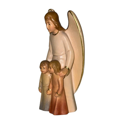 Guardian Angel with Children: Maple Wood Sculpture from Val Gardena