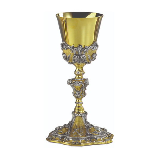 9 1/4" Ornate Two Tone Silver & Gold Plated Chalice