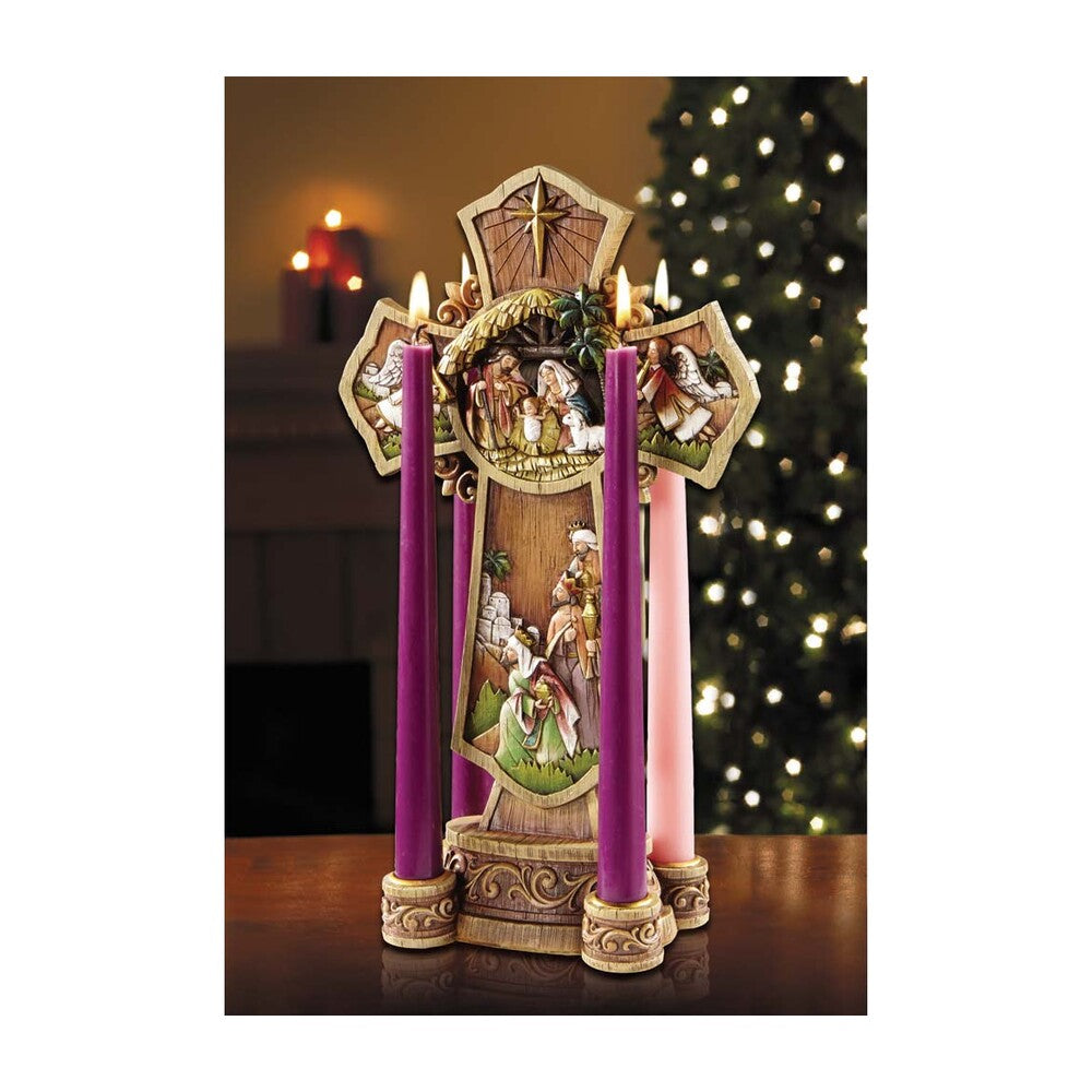 Nativity Cross Advent Candleholder