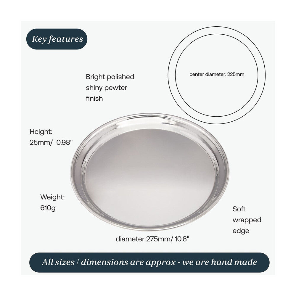Large 300mm Round Pewter Tray
