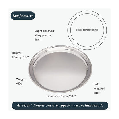Large 300mm Round Pewter Tray