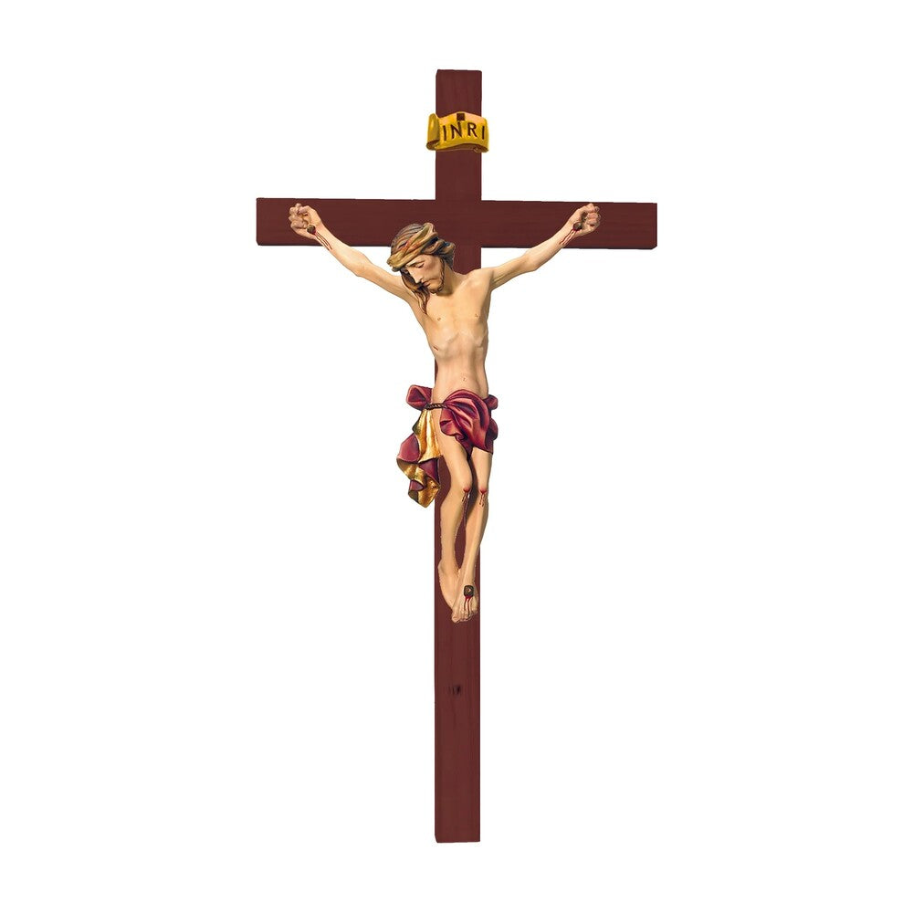 Sculpture Suffering Christ Crucifix in Maple and Lime Wood Val Gardena