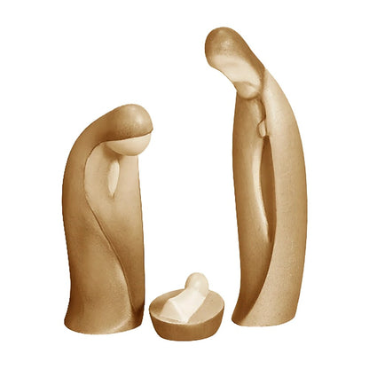 Modern Holy Family nativity scene in maple wood | Val Gardena