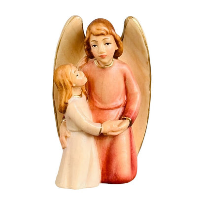 Guardian Angel Sculpture with Girl in Val Gardena Maple Wood