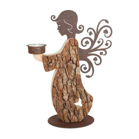 Handcrafted Stylized Candlestick Angel in Maple Wood and Metal