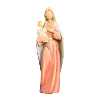 Modern Madonna with Child, Val Gardena Artisanal Wood Sculpture