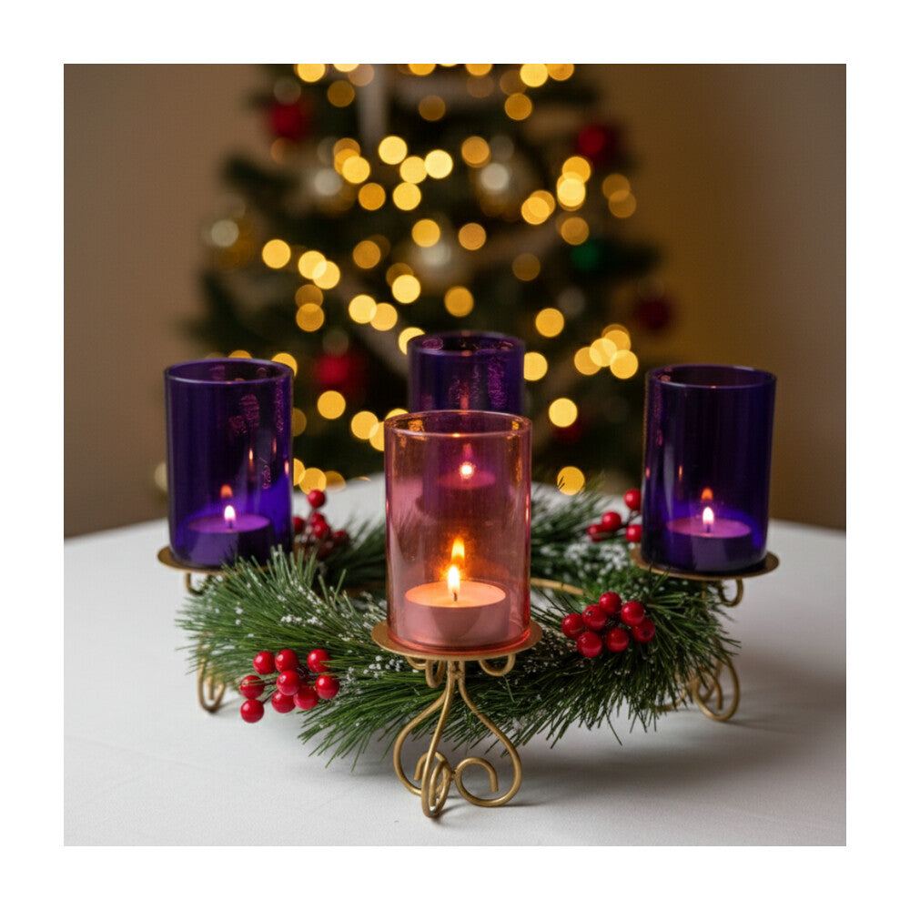 8 1/4" Advent Candle Holder with Coloured Glasses