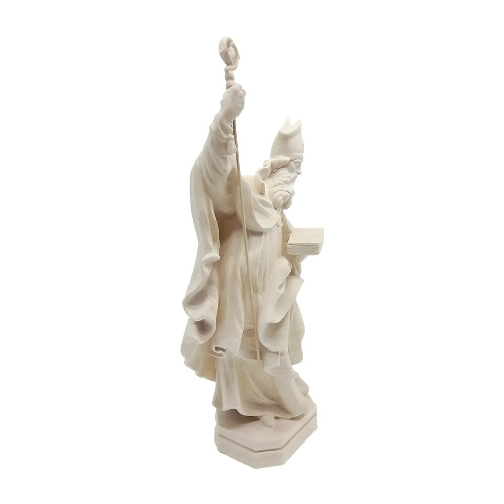 Hand Carved Wooden Statue Saint Adolph Bishop with Crozier – Val Gardena