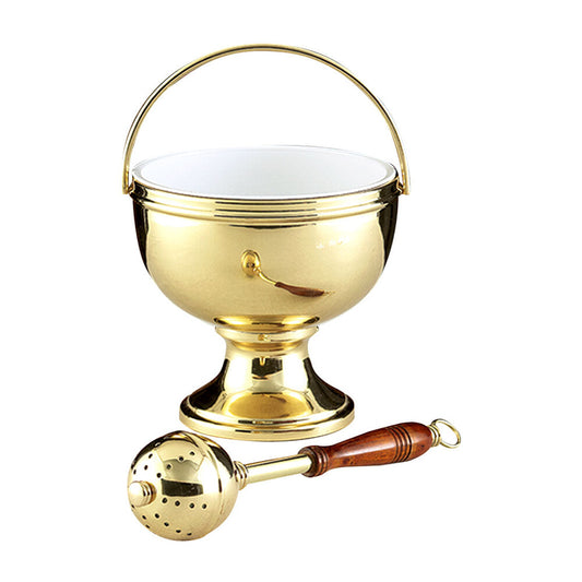 10" Gold Plated Holy Water Pot with Sprinkler