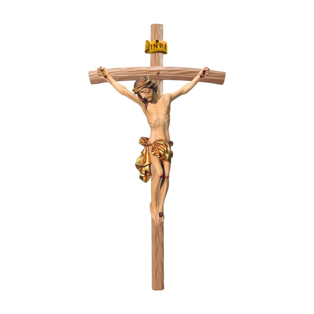 Body of Christ on Curved Cross Handcrafted Val Gardena Wood
