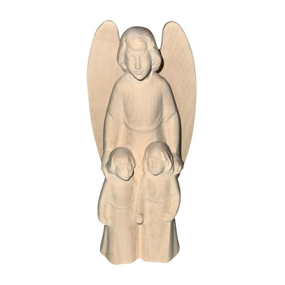 Guardian Angel with Children: Maple Wood Sculpture from Val Gardena