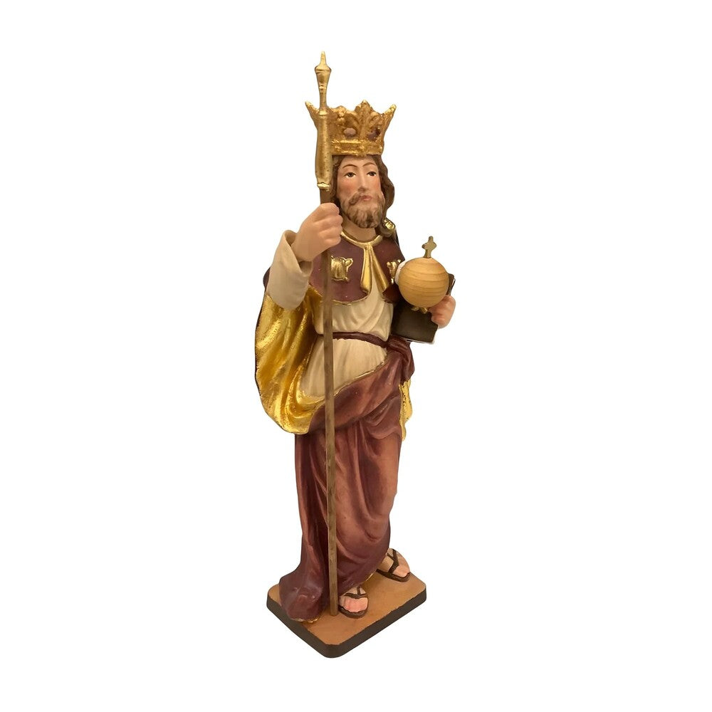 Statue Saint Edward the Confessor in Hand-Carved Wood Val Gardena