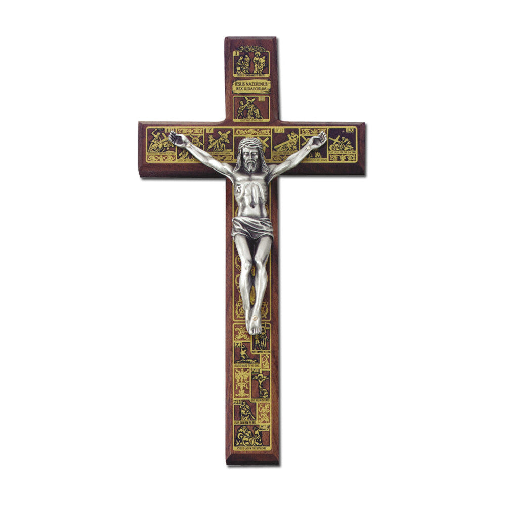12" Walnut Stations of the Cross with Holy Shroud, Style JC1226E