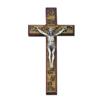 12" Walnut Stations of the Cross with Holy Shroud, Style JC1226E
