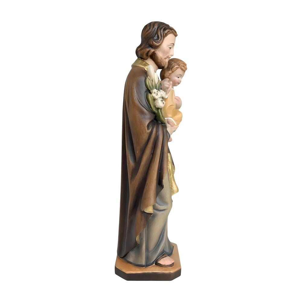 Wooden Statue Saint Joseph with Child Jesus and the Polychrome Lily
