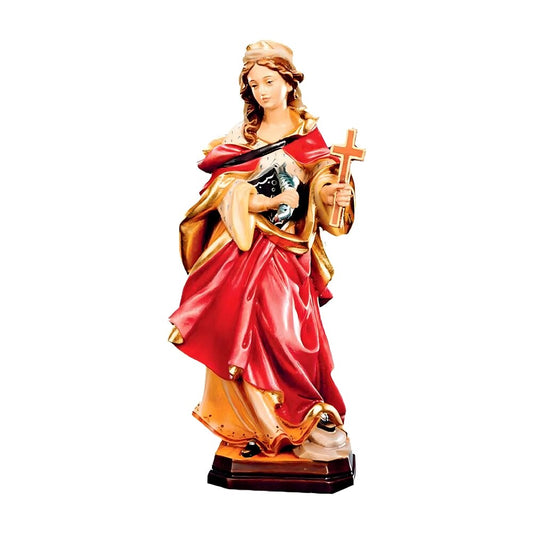 Wooden Statue Saint Margaret, Hand Carved and Painted in Val Gardena