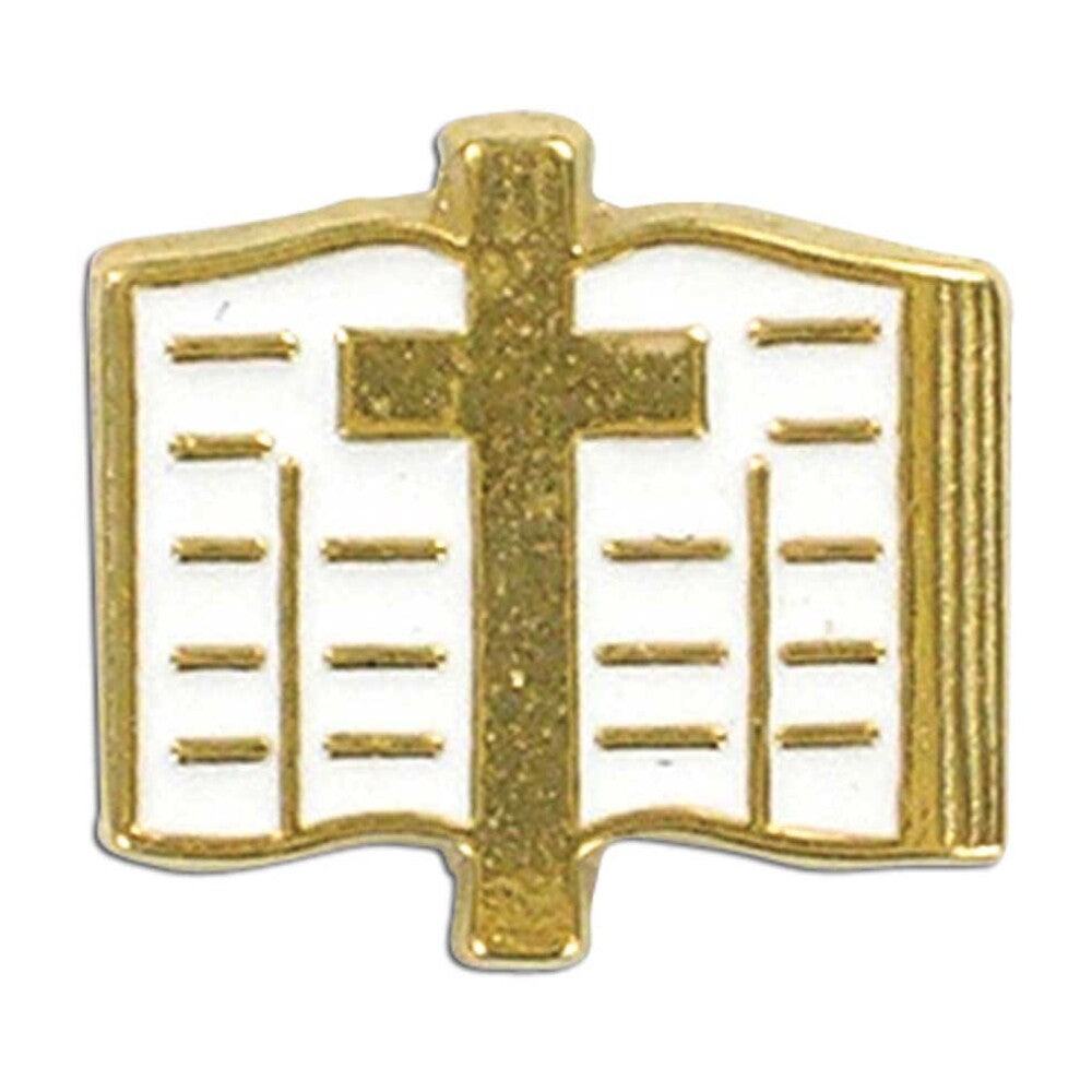 Cross and Scripture with White Epoxy Fill Lapel Pin