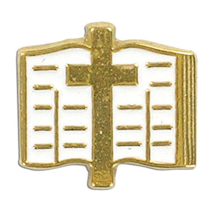 Cross and Scripture with White Epoxy Fill Lapel Pin