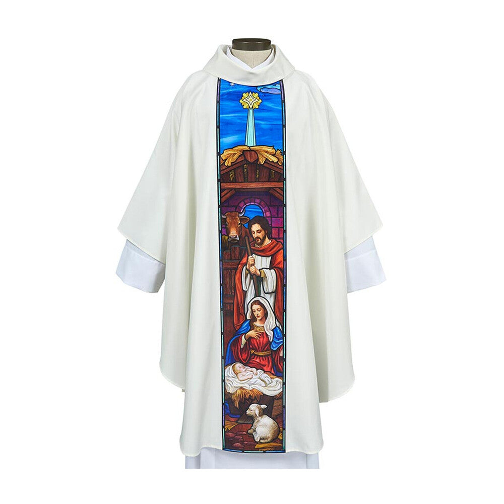 Stained Glass Nativity Chasuble - White