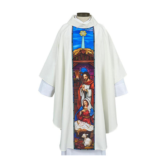 Stained Glass Nativity Chasuble - White