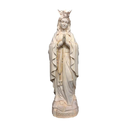 Our Lady of Lourdes Statue with Golden Crown in Carved Wood