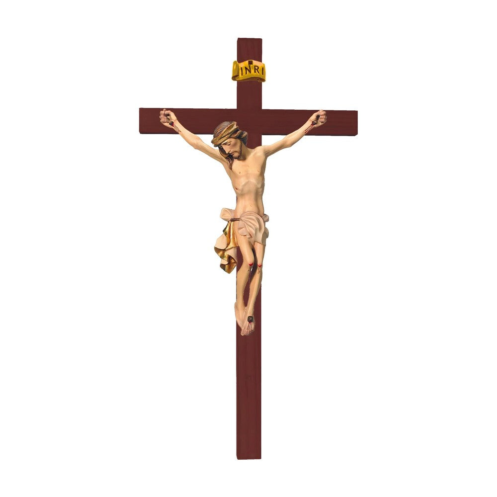 Sculpture Suffering Christ Crucifix in Maple and Lime Wood Val Gardena