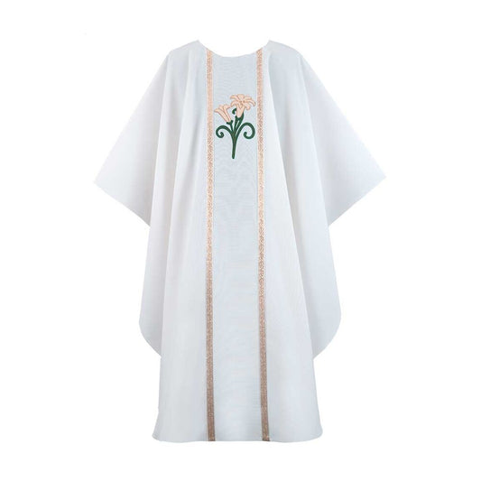 Pure White Chasuble with Lily Design