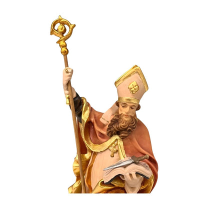 Saint Boniface Bishop with Crozier and Book, Wood Carving from Val Gardena